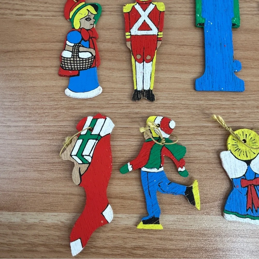 Lot Of 26 Vintage Wooden Christmas Ornaments Hand Painted Double Sided